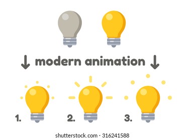 Lightbulb icon turning on animation frames. Modern vector style.