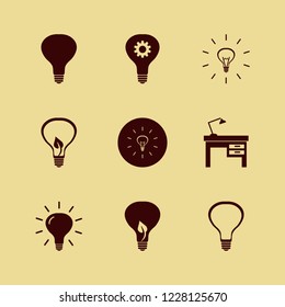 lightbulb icon. lightbulb vector icons set lamp on desk, idea, bulb leaf and bulb