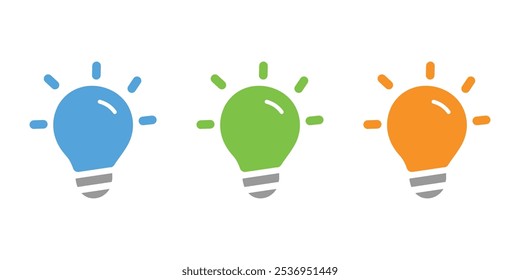 Lightbulb icon, vector, idea, isolated, logo. Idea symbol. Electric lamp, light, innovation, solution, creative thinking, electricity. Outline, flat and coloured style. Flat design.