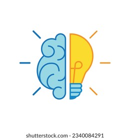 Lightbulb icon vector illustration. Bulb with brain on isolated background. Intelligence sign concept.