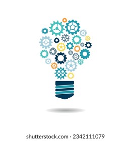 Lightbulb icon vector illustration. Bulb with gears on isolated background. Idea sign concept.concept.
