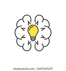 Lightbulb icon vector illustration. Bulb with brain on isolated background. Intelligence sign concept.