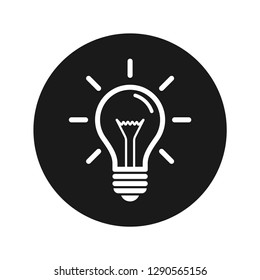 Lightbulb icon vector illustration design isolated on flat black round button
