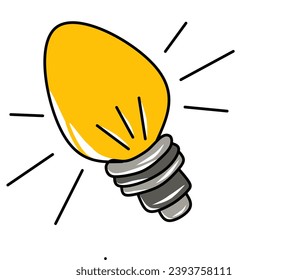 Lightbulb icon vector illustration in flat cartoon design. Idea symbol. Electric lamp, light, innovation, solution, creative thinking, electricity. Outline, flat and colored style.