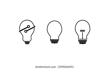 Lightbulb Icon White Background. Lightbulb icon on being happy and angry. Idea symbol. Electric lamp, light, innovation, solution, creative thinking, electricity. Outline, flat and colored style. 