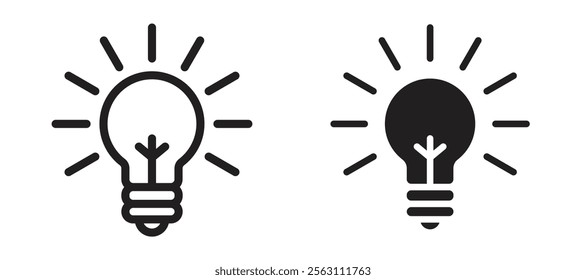 Lightbulb icons in black line and filled versions