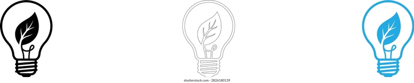 Lightbulb icons with leaf designs in different colors isolated on transparent background, Vector