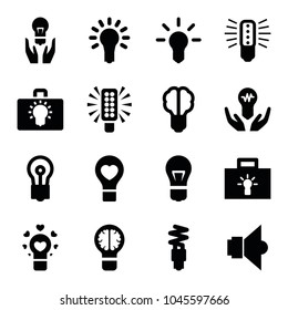 Lightbulb icons. set of 16 editable filled lightbulb icons such as bulb, brain bulb, fluorescent lamp