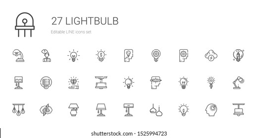 lightbulb icons set. Collection of lightbulb with idea, light, lamp, brainstorming, creative, ideas, light bulb, thinking, bulb, brainstorm. Editable and scalable lightbulb icons.