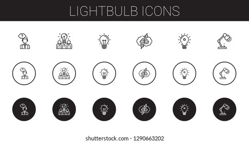 lightbulb icons set. Collection of lightbulb with thinking, idea, brainstorming, lamp. Editable and scalable lightbulb icons.