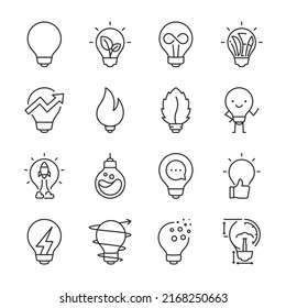 Lightbulb icons set. Different images of light bulbs, linear icon collection. Line with editable stroke