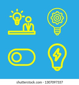 lightbulb icons set with idea, switch outlined symbol and light bulb vector set