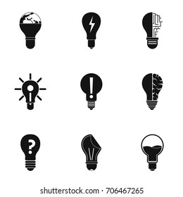 Lightbulb icons set. Simple illustration of 9 lightbulb vector icons for web design