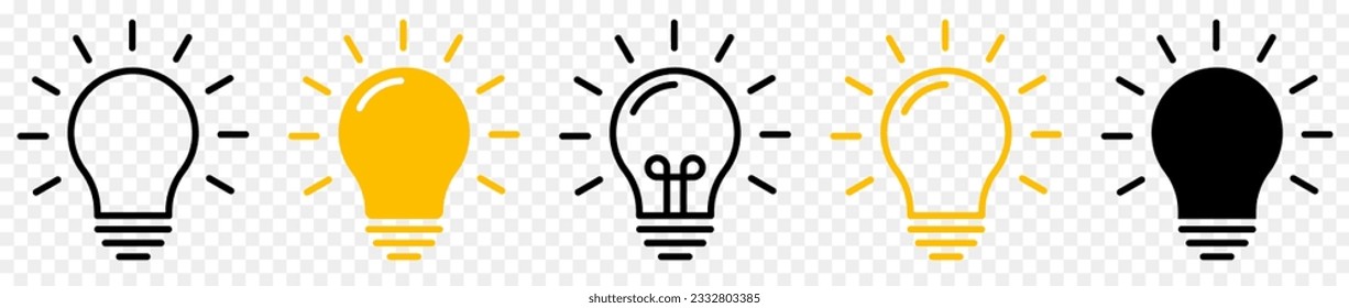 Lightbulb icons set. Vector illustration isolated on transparent background