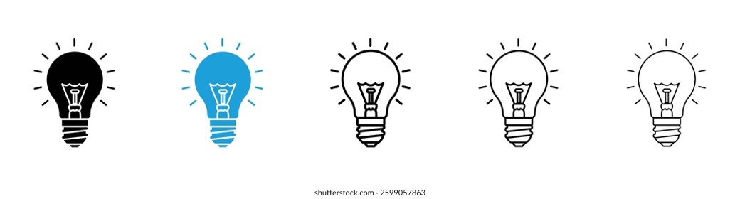 Lightbulb icons vector illustrations in black and blue colors for web and ui designs