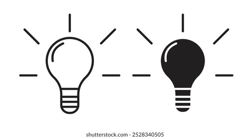 Lightbulb icons. Vector set in filled and line style.
