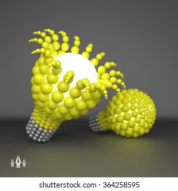 Lightbulb. Idea Concept. 3D Illustration for Marketing, Website, Business Presentation. 3d Spheres Composition. Vector illustration for Science, Technology, Web Design. Futuristic Technology Style.