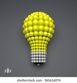 Lightbulb. Idea Concept. 3D Illustration for Marketing, Website, Business Presentation. 3d Spheres Composition. Vector illustration for Science, Technology, Web Design. Futuristic Technology Style.