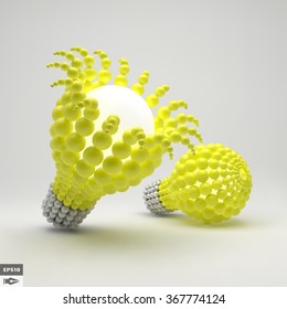 Lightbulb. Idea Concept. 3D Illustration for Marketing, Website, Business Presentation. 3d Spheres Composition. Vector illustration for Science, Technology, Web Design. Futuristic Technology Style.