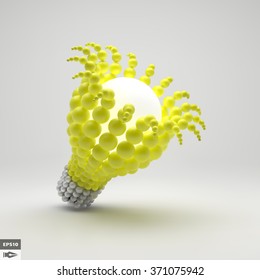Lightbulb. Idea Concept. 3D Illustration for Marketing, Website, Business Presentation. 3d Spheres Composition. Vector illustration for Science, Technology, Web Design. Futuristic Technology Style.