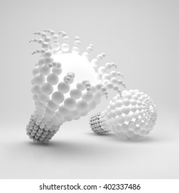 Lightbulb. Idea Concept. 3D Illustration for Marketing, Website, Business Presentation. 3d Spheres Composition. Vector illustration for Science, Technology, Web Design. 