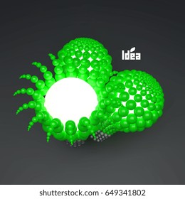 Bombilla. Concepto de idea. Ilustración 3D para marketing, sitio web, presentación de negocios. 3 quinquies de composición de esferas. Vector.