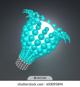 Glühbirne. Konzept der Idee. 3D-Kugeln-Zusammensetzung. Vektorgrafik für Wissenschaft, Technologie, Webdesign. 