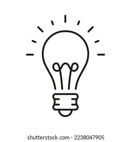 Lightbulb Idea Concept Line Icon. Light Bulb Bright, Creative Solution and Innovation Pictogram. Efficient Electric Low Energy Lightbulb Outline Sign. Editable Stroke. Isolated Vector Illustration.
