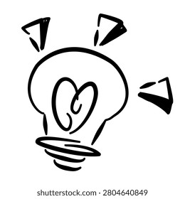 Lightbulb idea heart doodle handdrawn black ink creative love