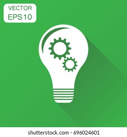 Lightbulb idea icon. Business concept bulb pictogram. Vector illustration on green background with long shadow.