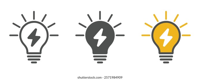 lightbulb idea icon concepts light bulb symbol with a lightning bolt inside vector