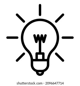 Icono plano luminoso de la idea de una bombilla de luz aislado en fondo blanco