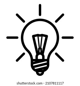 Icono plano luminoso de la idea de una bombilla de luz aislado en fondo blanco