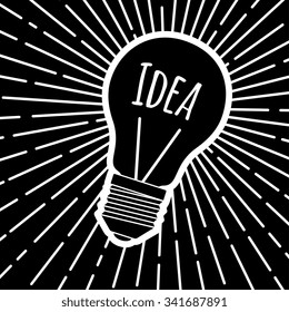 lightbulb idea and light rays, sketch style vector illustration