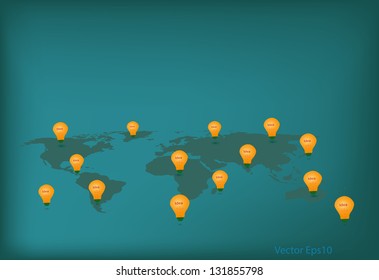 Lightbulb idea over world map,Green Energy Globe Idea Vector Eps10