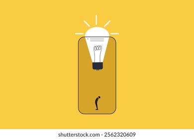 Lightbulb idea with rocket booster flying fast into the sky. concept of creative idea, imagination, innovation or technology to help success, new solution to win business competition