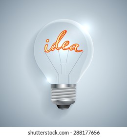 Lightbulb with Idea sign on a light background. Vector light bulb icon with concept of idea. 