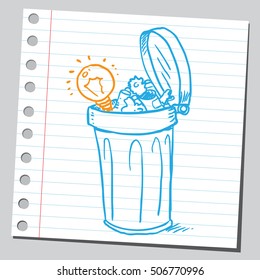 Lightbulb idea symbol in trash can