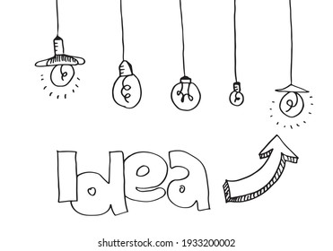 Lightbulb ideas concept doodles icons set. Vector illustration.