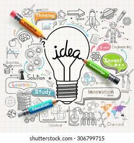 Lightbulb ideas concept doodles icons set. Vector illustration. - Shutterstock ID 306799715