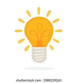 Lightbulb illustration. Creative idea metaphor. Cartoon style hand drawn bulb. Simple bulb with rays graphic. Part of set.