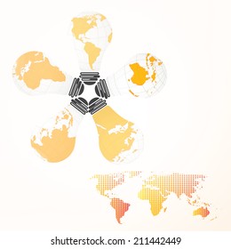 Lightbulb image of all continent map detail and dot pattern map background,vector design 