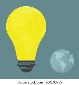 Lightbulb image of America landmass globe,vector design