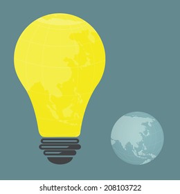 Lightbulb image of Asia landmass globe,vector design