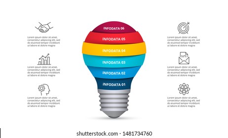 Lightbulb infographic template with 6 options. Creative business startup concept. Can be used for workflow layout, banner, diagram or web design.