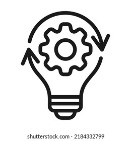 Lightbulb or innovation icon. Light bulb and cog inside line symbol vector illustration