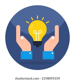 Lightbulb inside hands, icon of idea care
