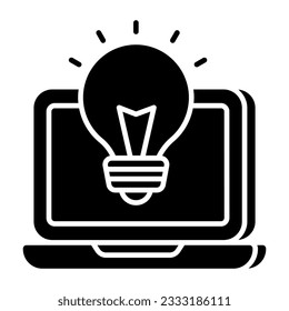 Lightbulb inside laptop, icon of online idea