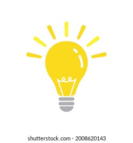 Lightbulb isolated on white background. Flat lamp art. Idea concept.