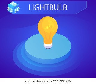 Icono de diseño isométrico de bombilla. Ilustración web de vectores. 3.ª colorida concepción